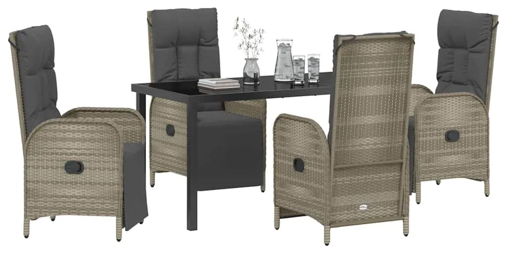 Conjunto de Jantar de Jardim com 5 Peças e Almofadas, Rattan Sintético