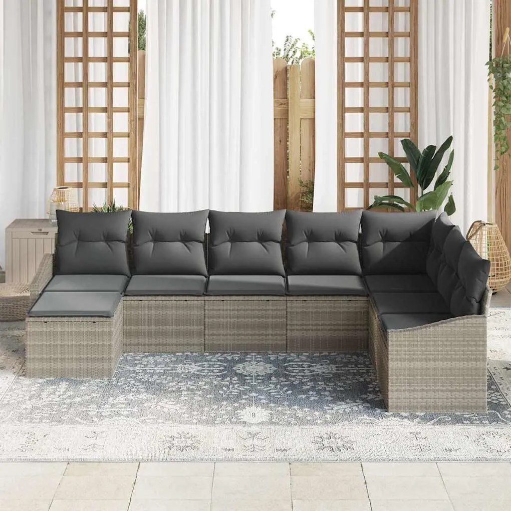 Conjunto de Sofá de Jardim com 8 Peças e Almofadas Cinza Claro em Ratt