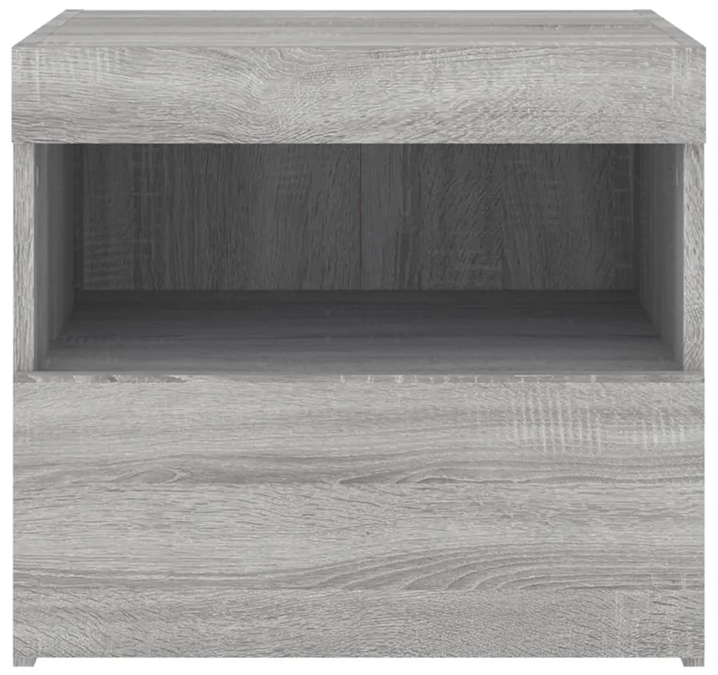 Mesa de cabeceira com luzes LED 50x40x45 cm cinzento-sonoma