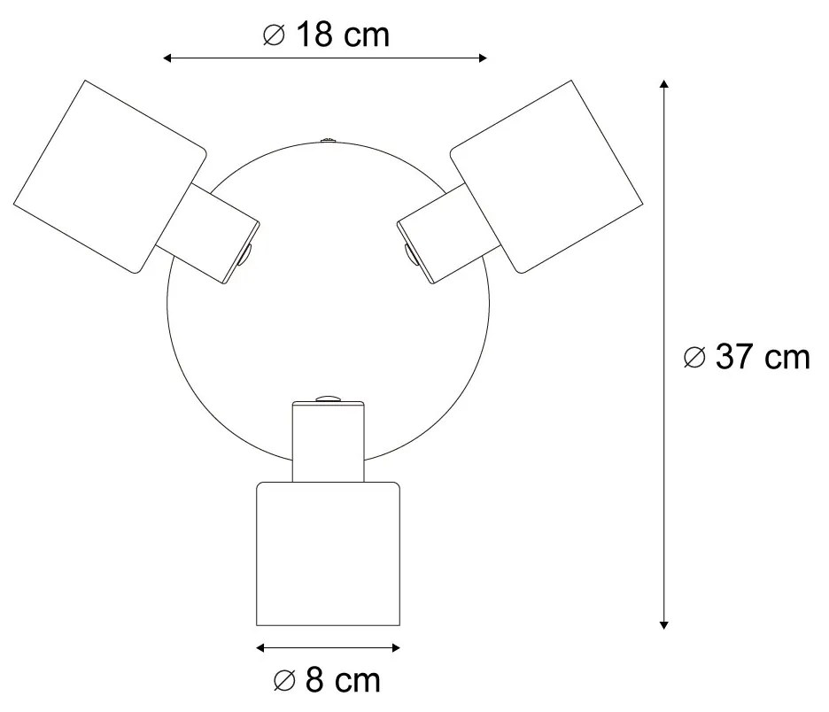 Plafon moderno preto com vidro fumê redondo 3-luzes - Cilin