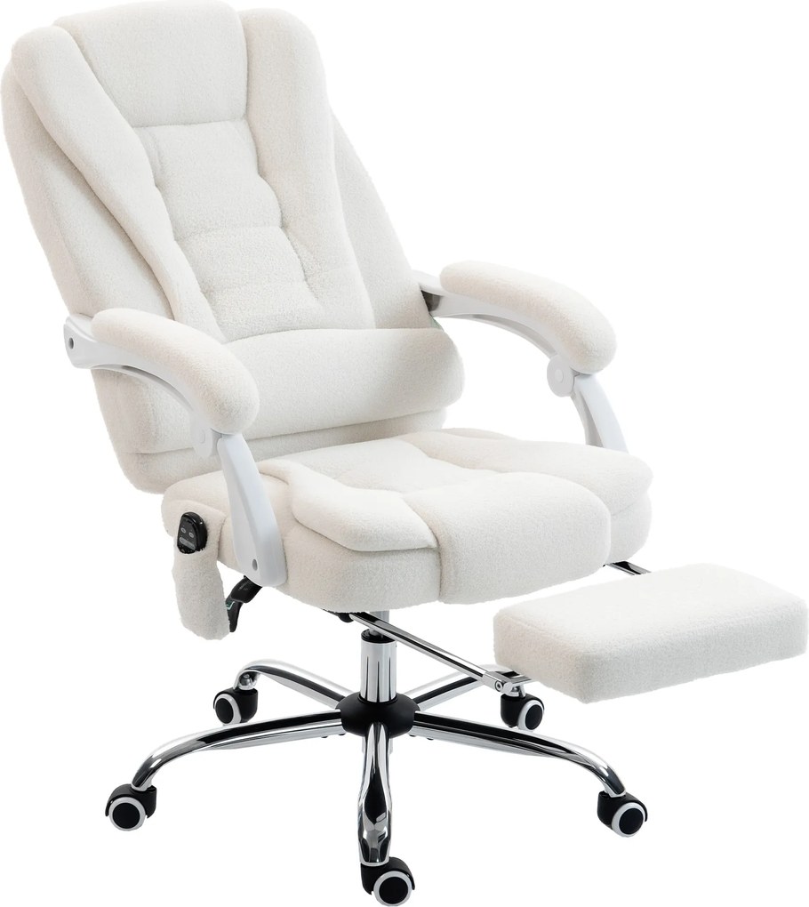 Vinsetto Cadeira de Escritório Executiva Massageadora Aquecida Altura Ajustável Encosto Reclinável de Linho 65x70x119 cm Branco | Aosom Portugal