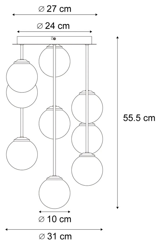 Candeeiro de Teto Moderno Preto com Âmbar e Vidro Fumê 9 Luzes - Athens