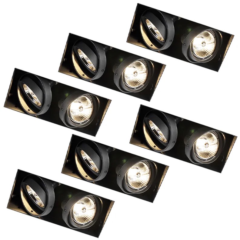 Conjunto de 6 focos embutidos pretos GU10 AR70 sem moldura 2-luzes - Oneon Moderno