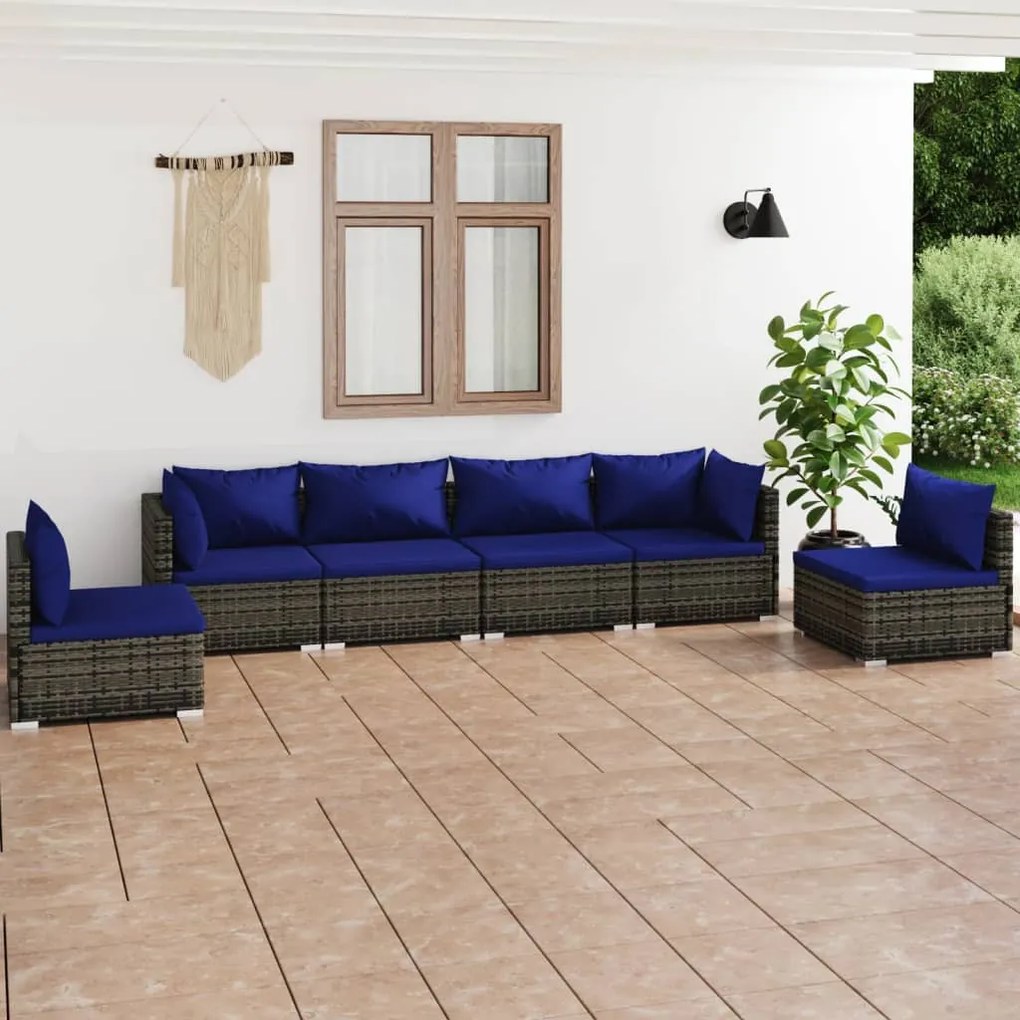 vidaXL 6 pcs conjunto lounge de jardim c/ almofadões vime PE cinza