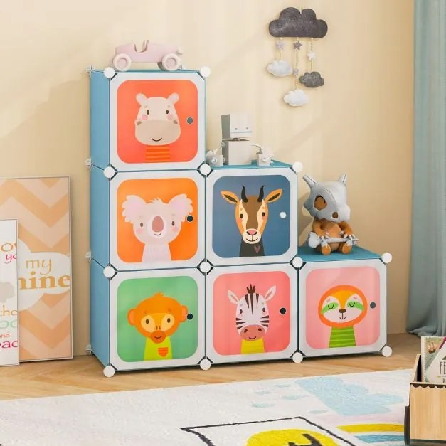 Armário infantil portátil para bebés 75 x 37 x 145 cm Plastico com 8 cubos e secção para pendurar roupas azul