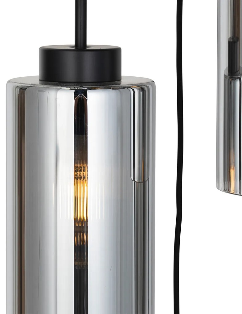 Candeeiro de suspensão Art Deco preto com vidro fumê 7 luzes - Laura Art Deco