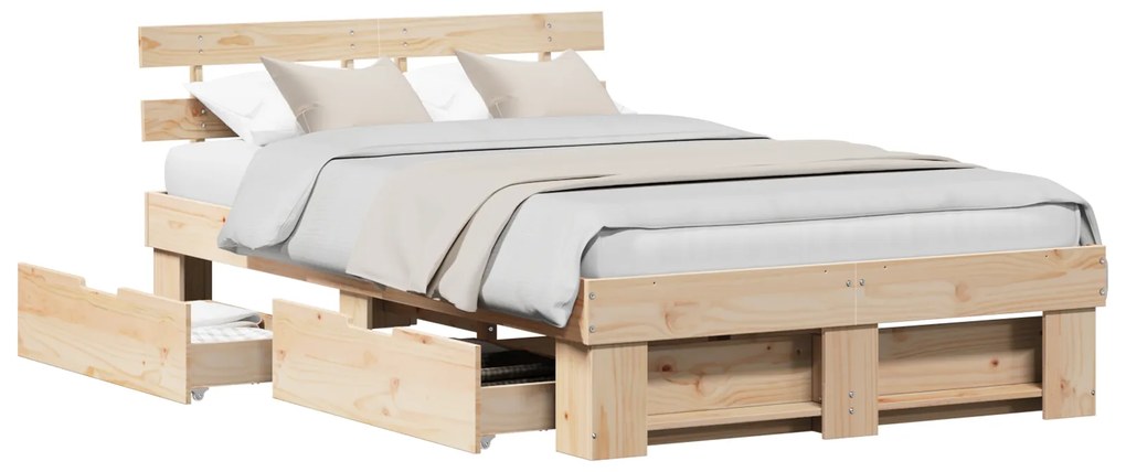 Estrado de Cama com Gavetas 140x190 cm Pinho Maciço