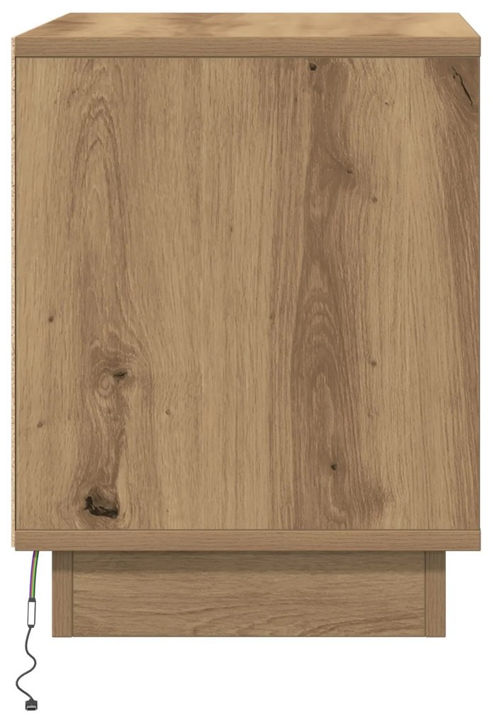 Criado-mudo com Luzes de LED Carvalho Artesanal 44x34,5x45 cm