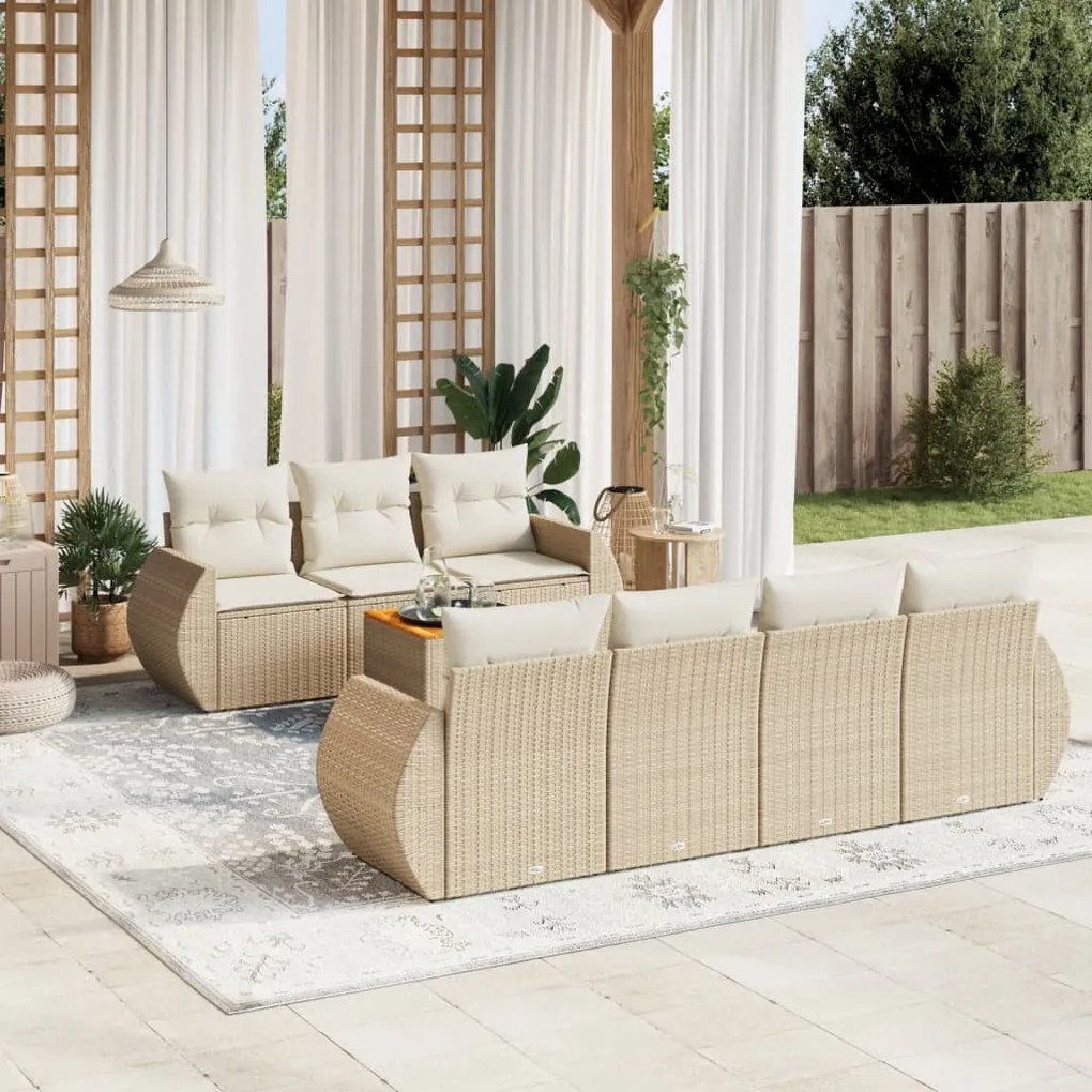 vidaXL 8 pcs conjunto de sofás p/ jardim com almofadões vime PE bege