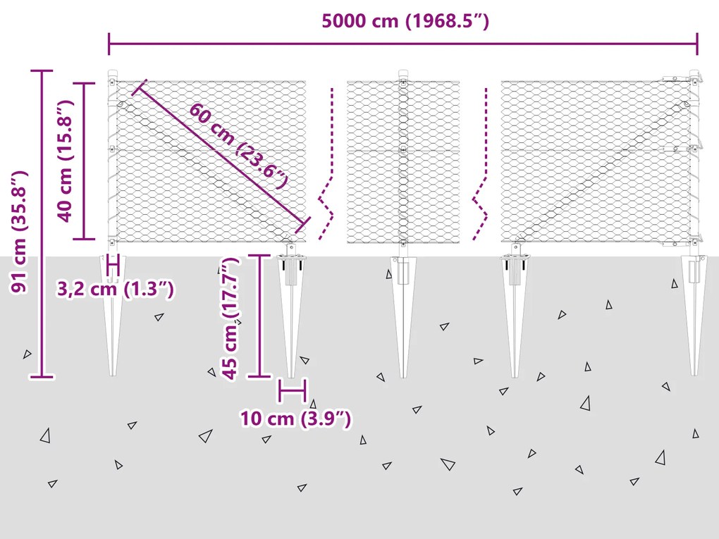 Cerca Hexagonal vidaXL Cinza 0.4x50 m Aço