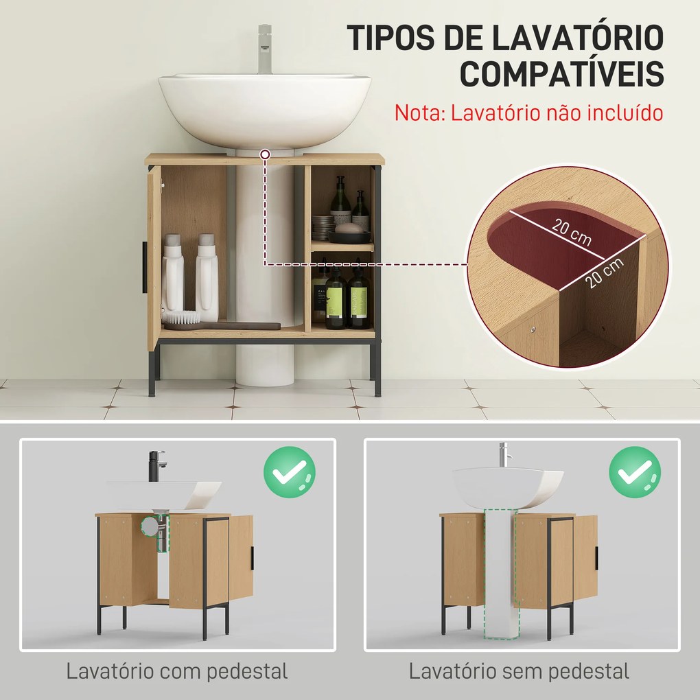 Móvel para Lavatório (NÃO INCLUIDO) Pousar Móvel de Casa de Banho com Porta e Prateleira Ajustável para Lavatório com Pedestal 60x30x59,5 cm Madeira