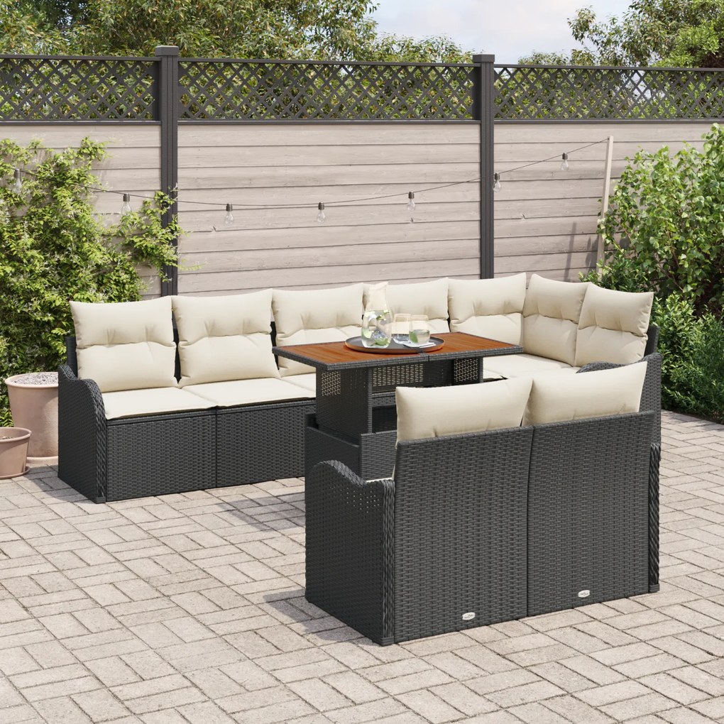 Conjunto de Sofá de Jardim vidaXL de 9 Peças com Almofadas Preto Vime