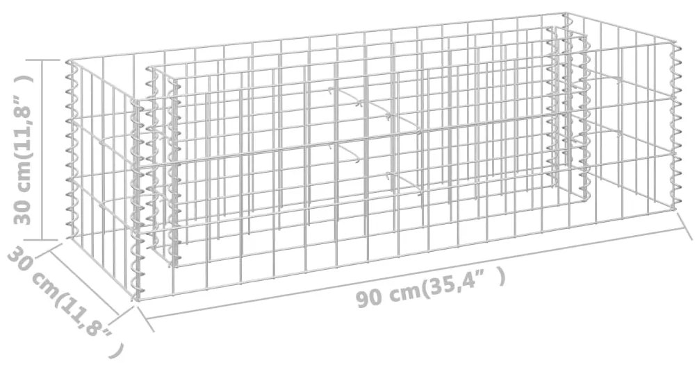 Canteiro elevado/cesto gabião 90x30x30 cm aço galvanizado