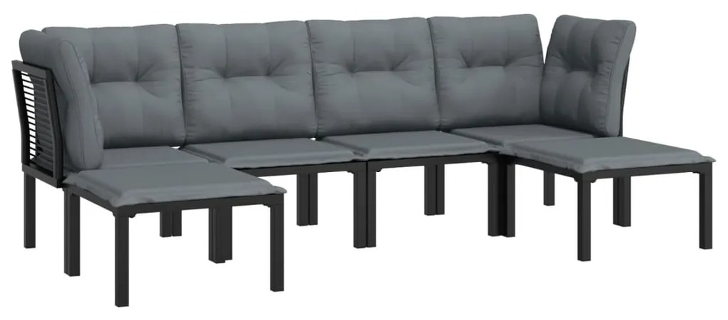 6 pcs conjunto lounge de jardim vime PE preto e cinzento