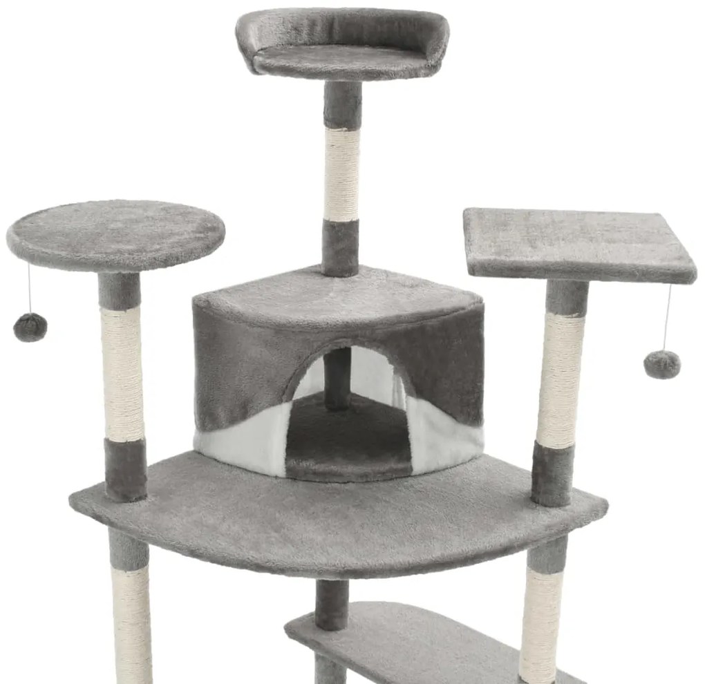 Árvore p/ gatos c/ postes arranhadores sisal 203cm cinza/branco