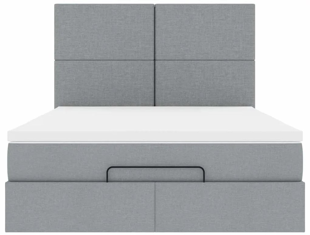 Estrutura cama otomana colchão 140x200cm tecido cinzento claro