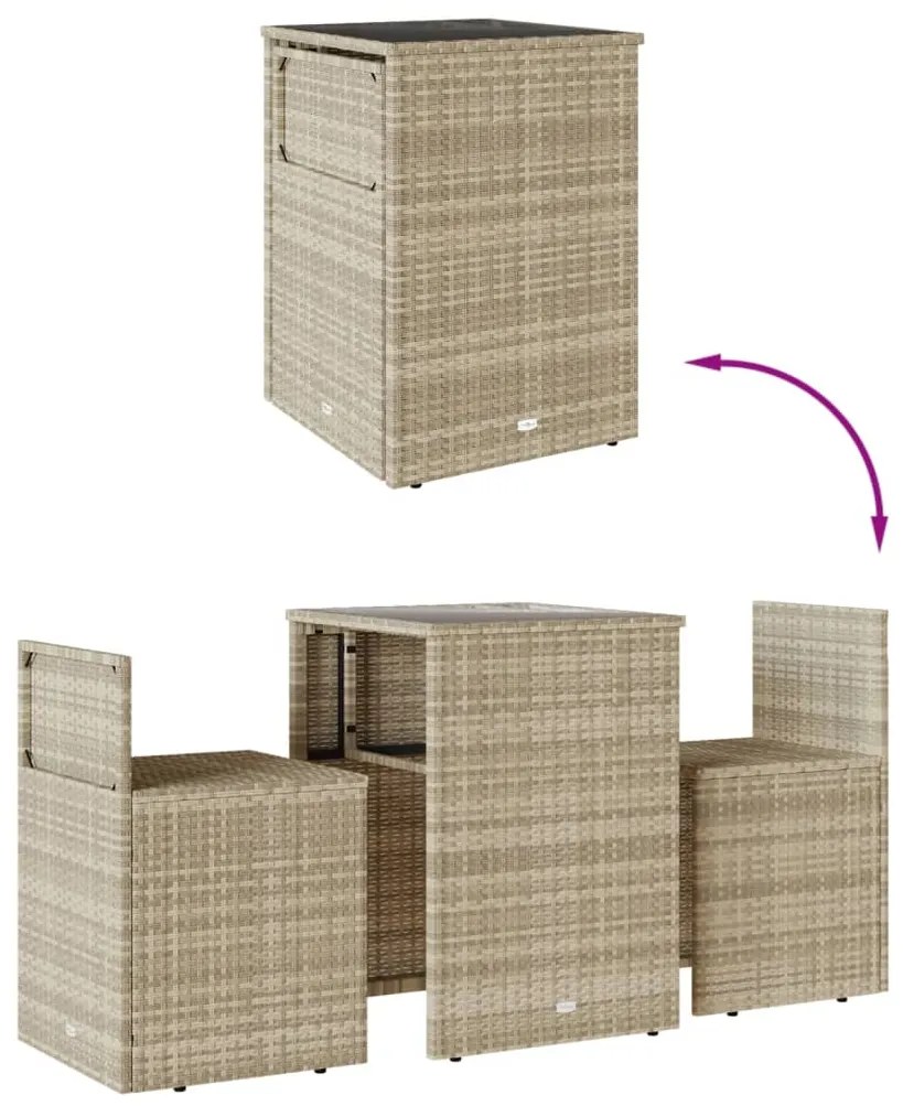 3 pcs conjunto bistrô com almofadões vime PE cinzento claro