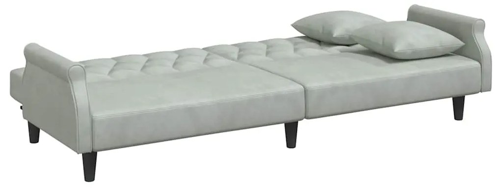 Sofá-cama com apoio de braços veludo cinzento-claro
