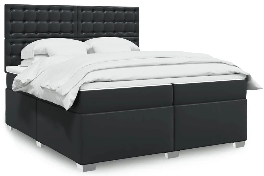 Cama com molas/colchão 200x200 cm couro artificial preto