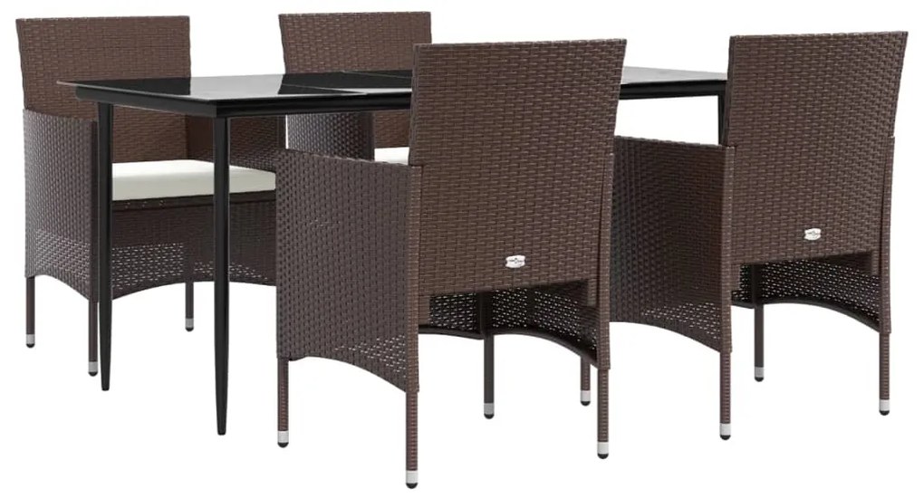 5 pcs conjunto de jantar p/ jardim c/ almofadões castanho/preto