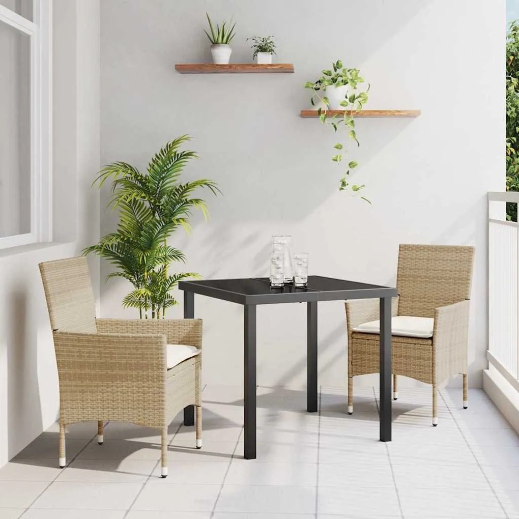 vidaXL Conjunto de Jantar de Jardim com 3 Peças e Almofadas Bege em Rattan Sintético