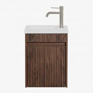 Conjunto De Móvel De Casa De Banho Suspenso Em Madeira Com Lavatório Integrado Narek Madeira Escura & Sem Espelho & - Sklum