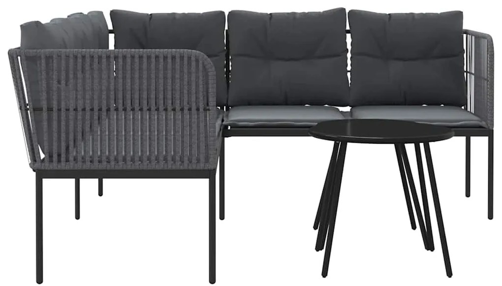 Conjunto de sofás de jardim c/ almofadões aço/textilene preto