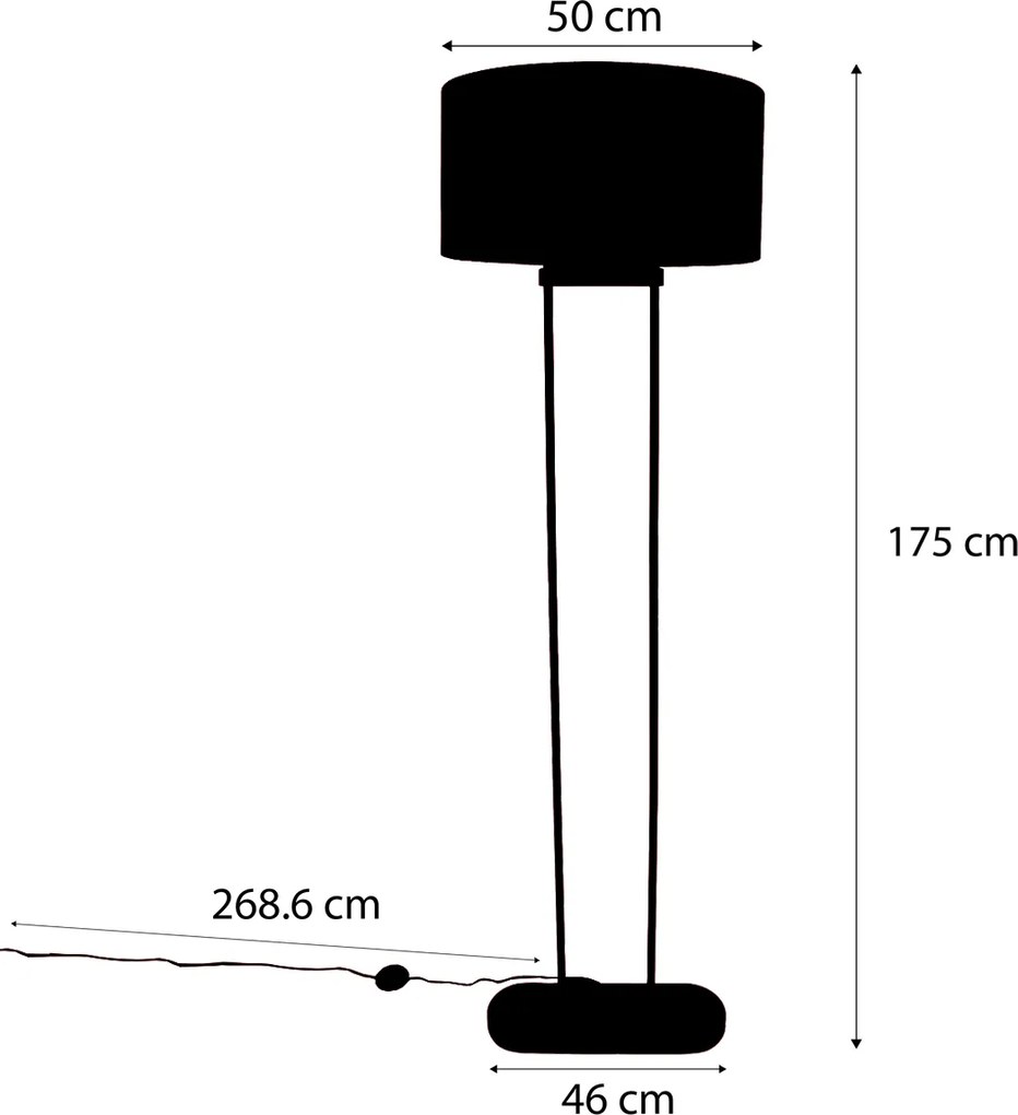 Candeeiro de pé bege com abajur oval branco de linho 50cm - Thijmen