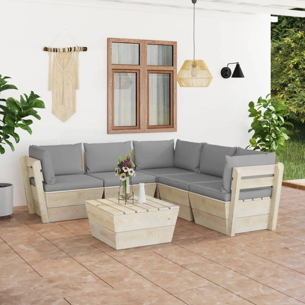 vidaXL 6 pcs conjunto lounge de paletes + almofadões madeira de abeto