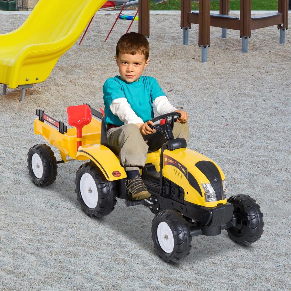 HOMCOM Trator de Pedais com Atrelado para Crianças De 3-6 Anos Brinquedo de Montar Carro de Pedais Carga 35kg 123x42x51 cm Aço e Plástico