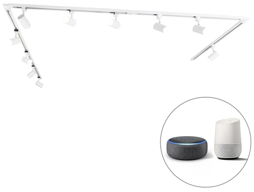 LED Sistema de iluminação de trilho inteligente monofásico com 10 focos brancos, incluindo Wifi GU10 - Iconic Jeana Moderno