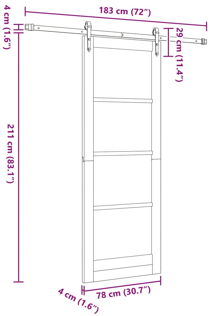 Porta Deslizante vidaXL com Conjunto de Ferragens Branca 78x211 cm Mad