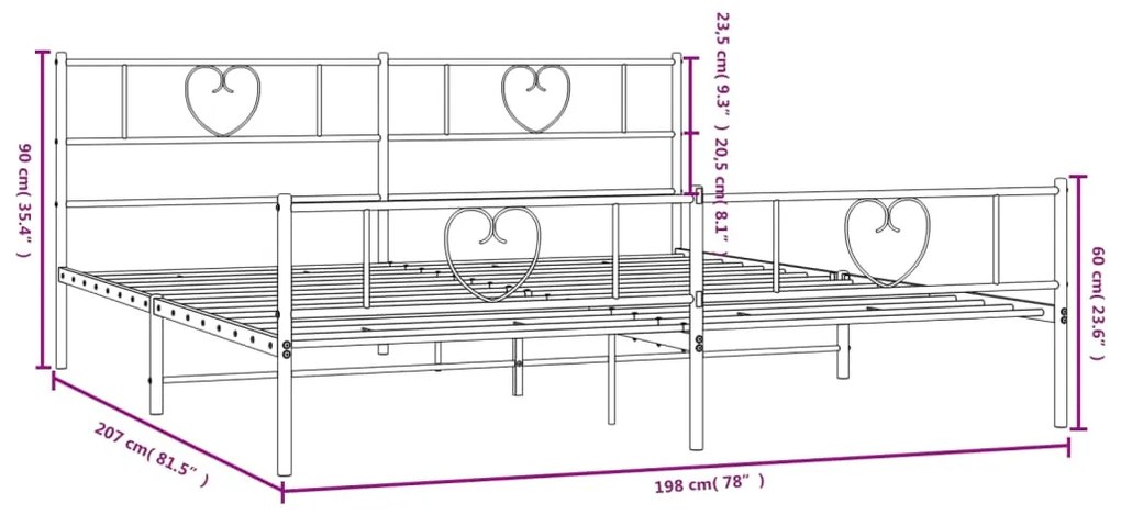 Estrutura de cama com cabeceira e pés 193x203 cm metal branco