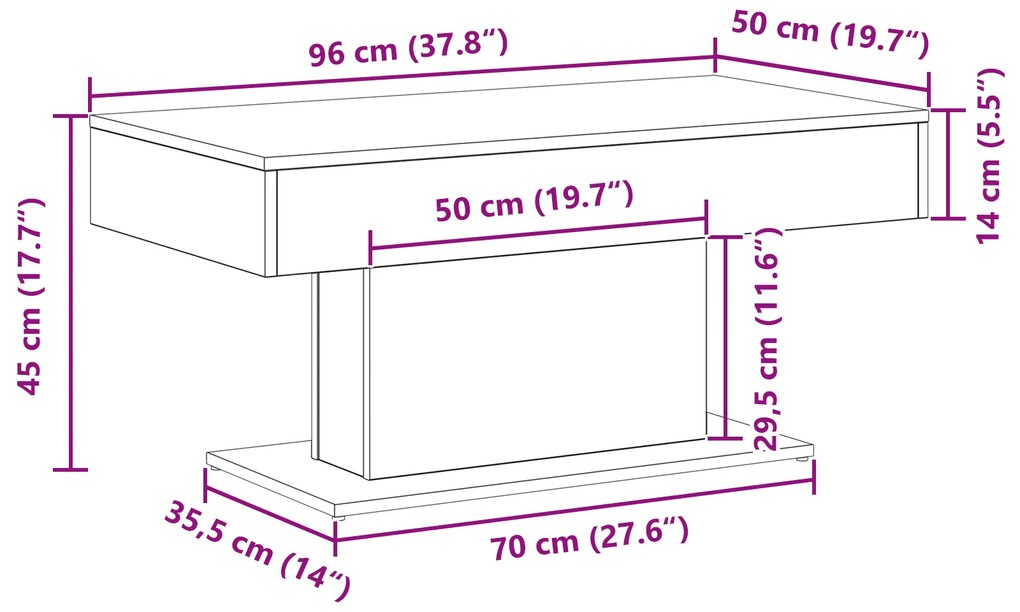 Mesa de Café vidaXL Preta em Carvalho 96x50x45 cm Madeira Revestida