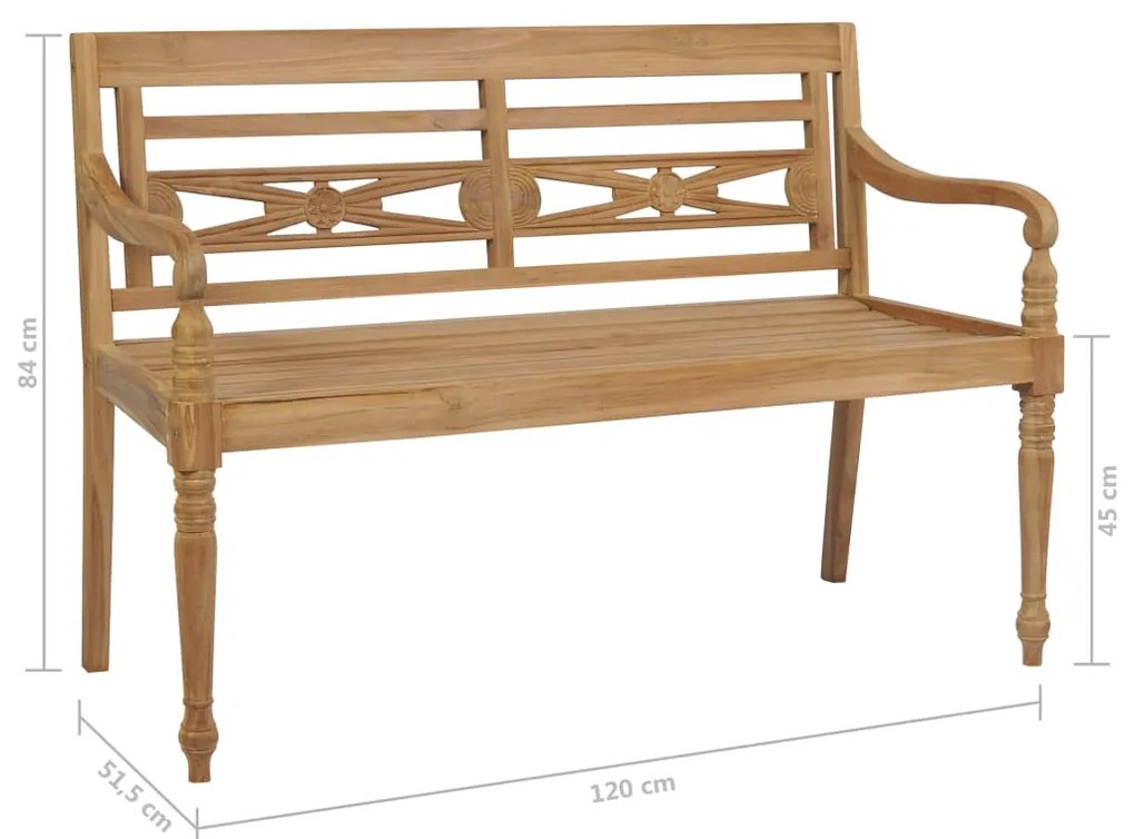 Banco Batávia c/ almofadão azul 120 cm teca maciça