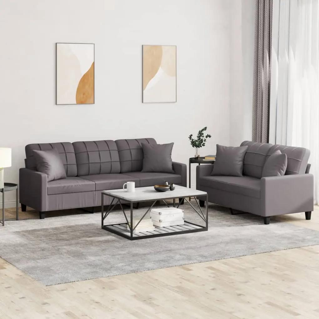 3201390 vidaXL 2 pcs conjunto de sofás com almofadas couro artificial cinzento