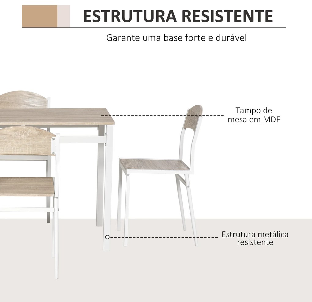 Conjunto de Mesa e Cadeiras de Refeição Mesa de Cozinha Retangular com 4 Cadeiras Estilo Moderno cor Carvalho e Branco