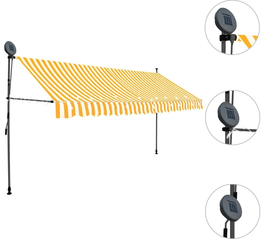 Toldo retrátil manual com LED 400 cm branco e laranja