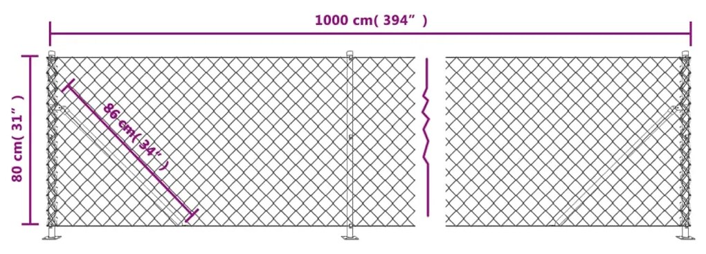 Cerca de arame com flange 0,8x10 m prateado