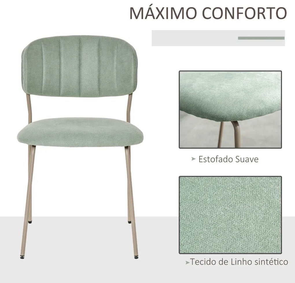 Conjunto de 4 Cadeiras de Sala de Jantar Empilháveis com Pés de Metal Estilo Moderno Nórdico para Cozinha Bar Restaurante Carga Máx. 100kg 49,5x55x81cm Verde