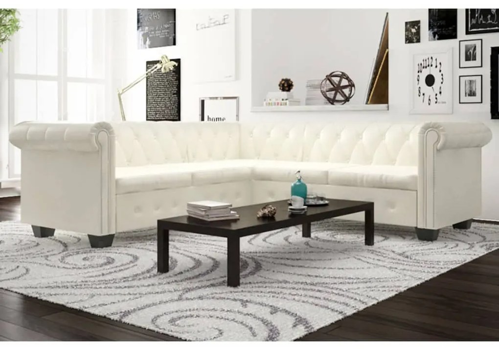 243613 vidaXL Sofá de canto Chesterfield 5 lugares couro artificial branco