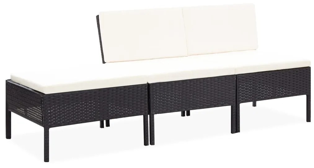 vidaXL 3 pcs conjunto lounge de jardim c/ almofadões vime PE preto