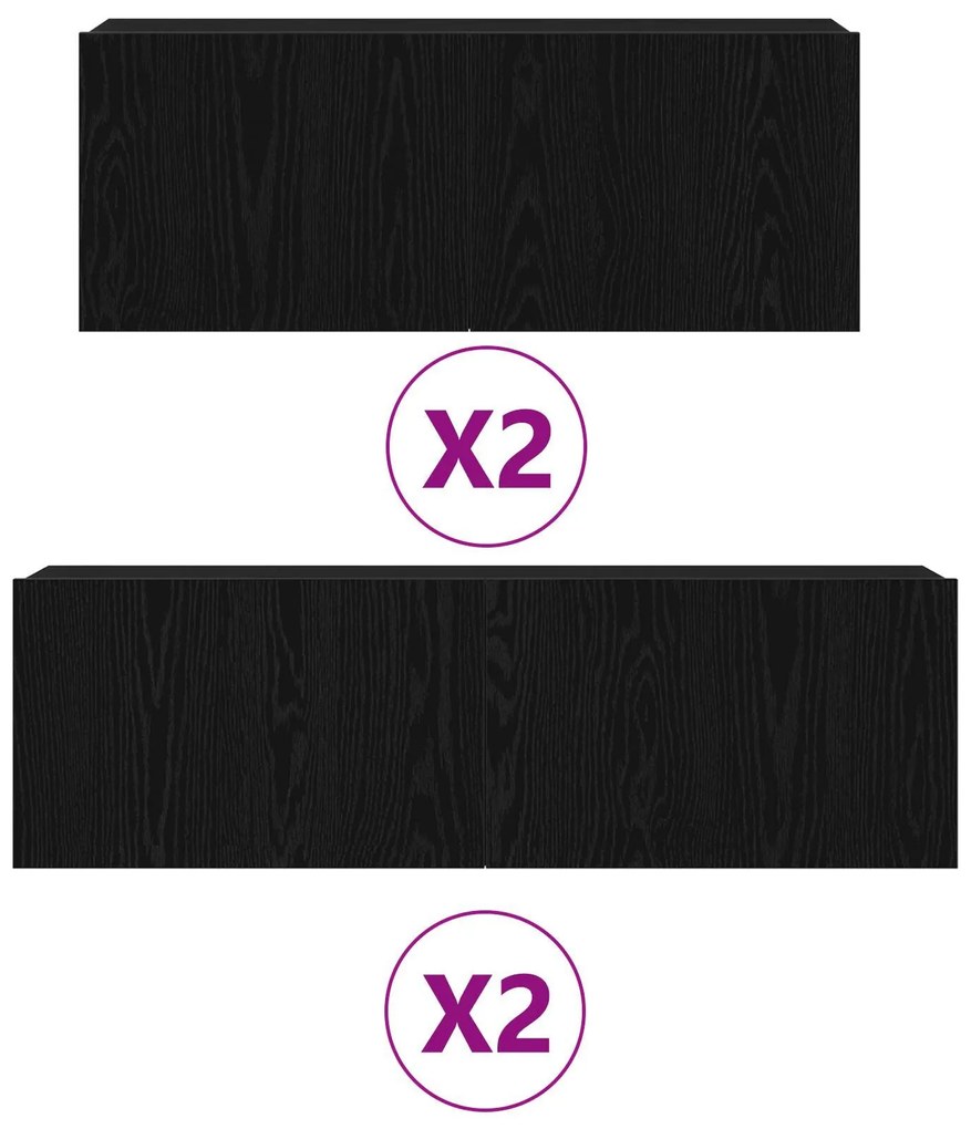 Conjunto de Estante para TV 4 Peças VidaXL Preto Madeira Engineered