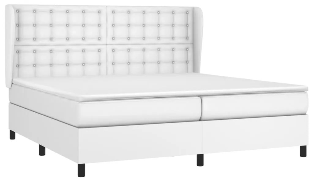 Cama com molas/colchão 200x200 cm couro artificial branco