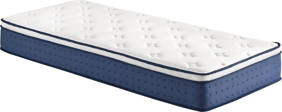 Colchão de molas ensacadas 90 x 200 x 25 cm, espuma viscoelástica com gel, firmeza média Azul