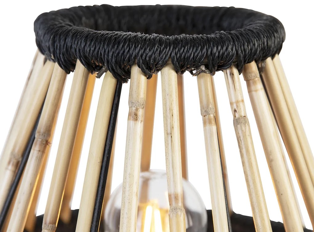 Candeeiro de mesa tripé rústico bambu com preto - Evalin Oriental