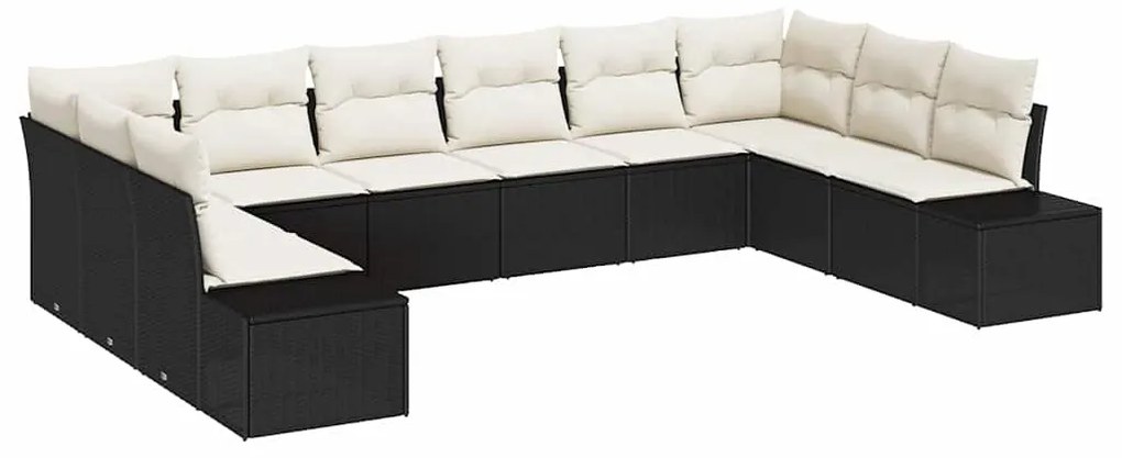 Conjunto de Sofá de Jardim com 10 peças e almofadas pretas em rattan s