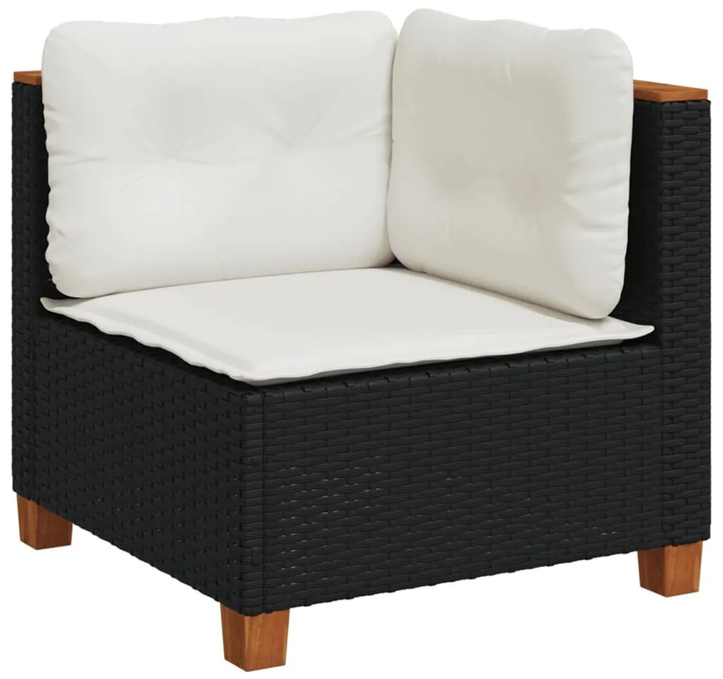 9 pcs conjunto de sofás p/ jardim c/ almofadões vime PE preto