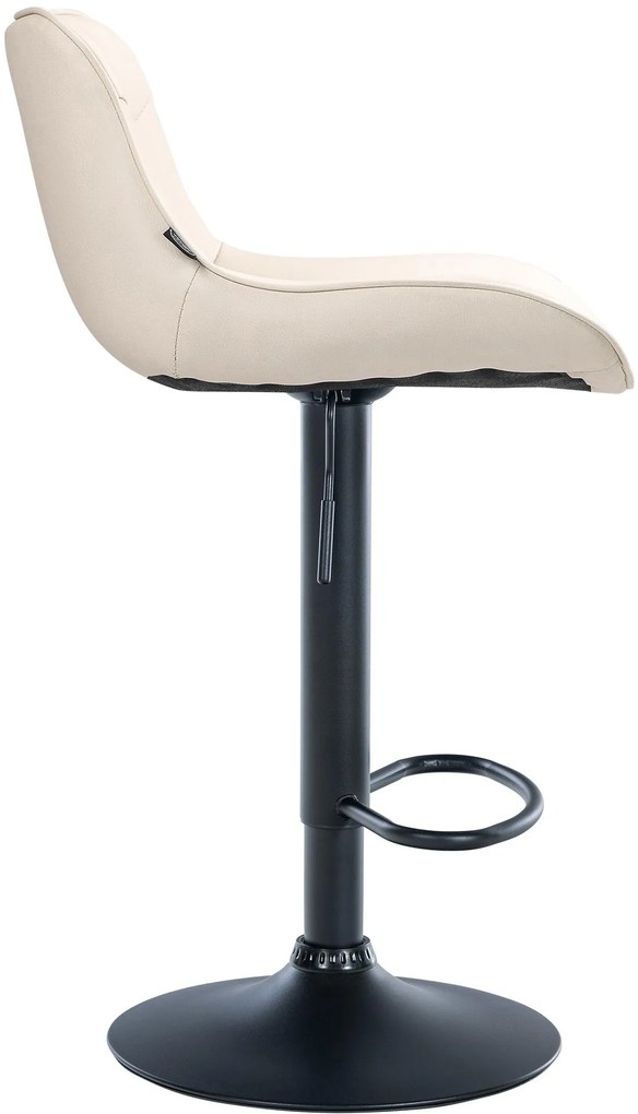 Banco alto em couro sintético com estrutura preta 85-106 x 49 x 51 cm cor creme