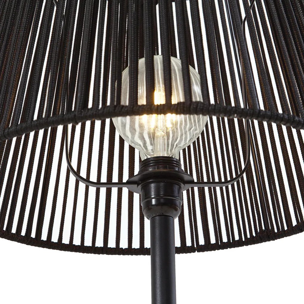 Candeeiro de pé para exterior preto com abajur de corda preta IP44 - Virginia Jayla